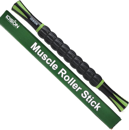 Idson Muscle Roller Stick for Athletes-46cm Body Massage Sticks Tools-Muscle Roller Massager for Relief Muscle Soreness,Cramping and Tightness,Help Legs and Back Recovery,Black Green