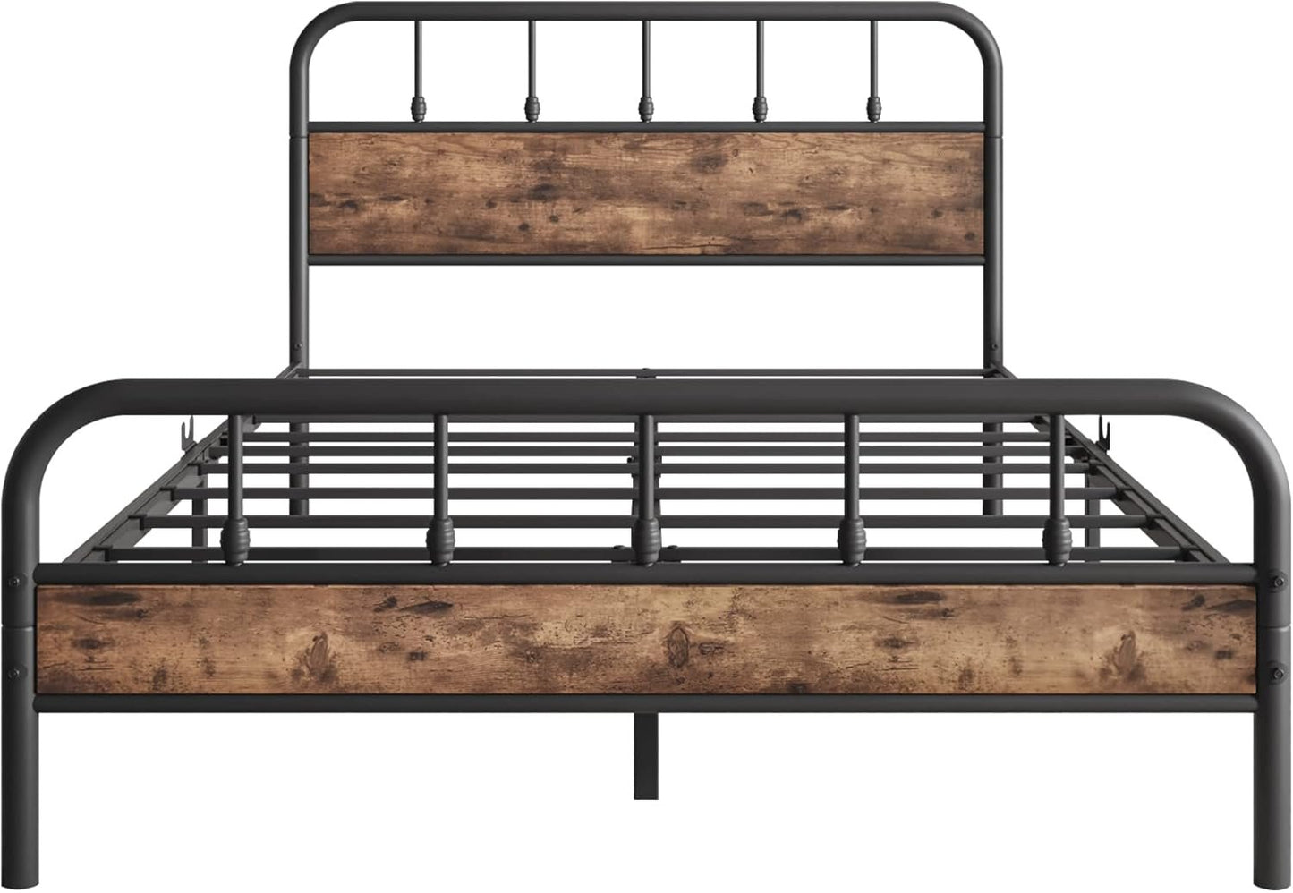 Elegant Home Products Full Bed Frame with Wood Headboard and Footboard,Sturdy Steel Slats,Metal Platform Bed Frame,No Box Spring Needed,Noise Free Mattress Foundation Black & Rustic Brown