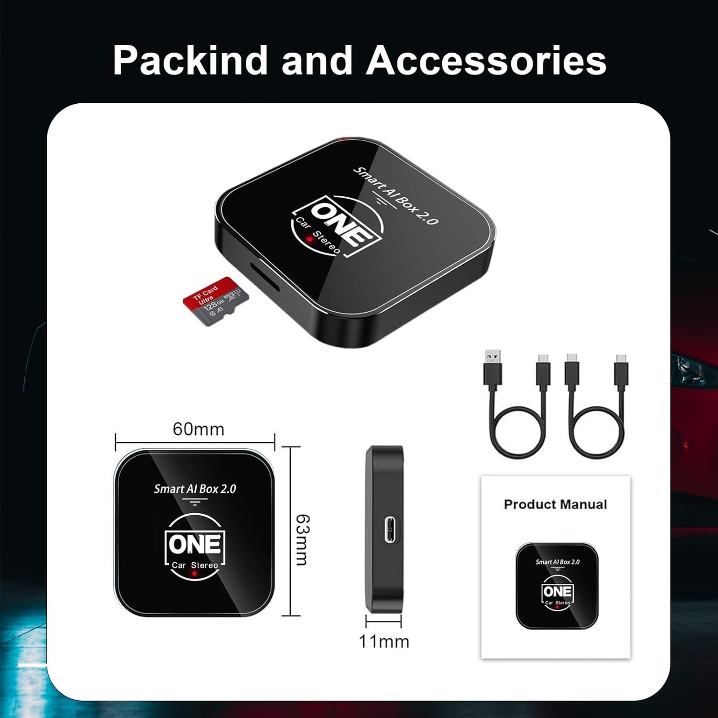 2025 Smart Ai Box 2.0 Wireless CarPlay Android Auto Adapter Dongle for Cars with OEM Wired CarPlay, Magic CarPlay Ai Box Streaming YouTube TikTok Netflix Video Apps, Support TF Card GPS Dual WiFi