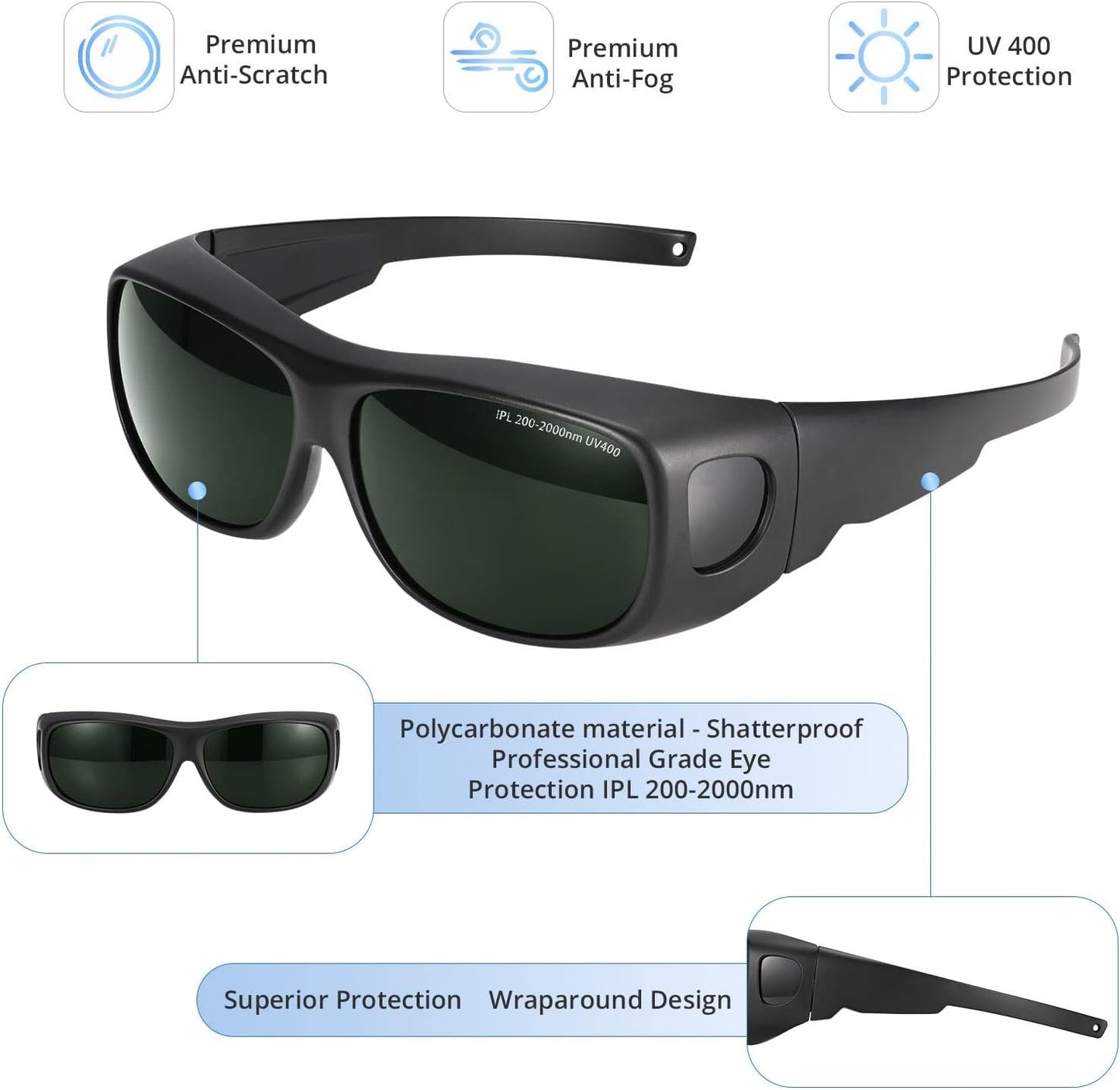 Laser Safety Glasses 200nm-2000nm Protective Goggles for Laser Hair Removal and Cosmetology Operators with Eye Protection