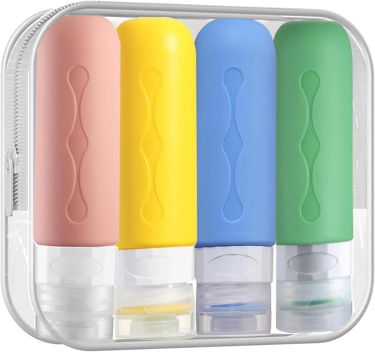 Mumoo Bear Travel Bottles for Toiletries, 4 Pack TSA Approved Travel Containers, 3oz/90ml Leak Proof Refillable Travel Accessories for Shampoo Conditioner, BPA Free Travel Bottles with Toiletry Bag