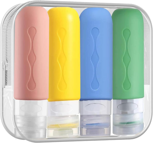 Mumoo Bear Travel Bottles for Toiletries, 4 Pack TSA Approved Travel Containers, 3oz/90ml Leak Proof Refillable Travel Accessories for Shampoo Conditioner, BPA Free Travel Bottles with Toiletry Bag