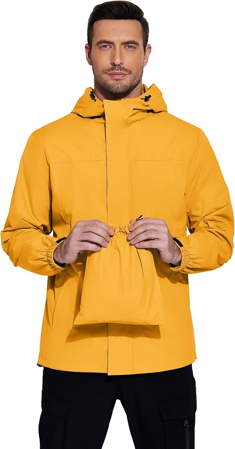 COOFANDY Men Rain Jacket Waterproof With Hood Lightweight Packable Raincoat Windbreaker For Cycling Golf Travel Fishing