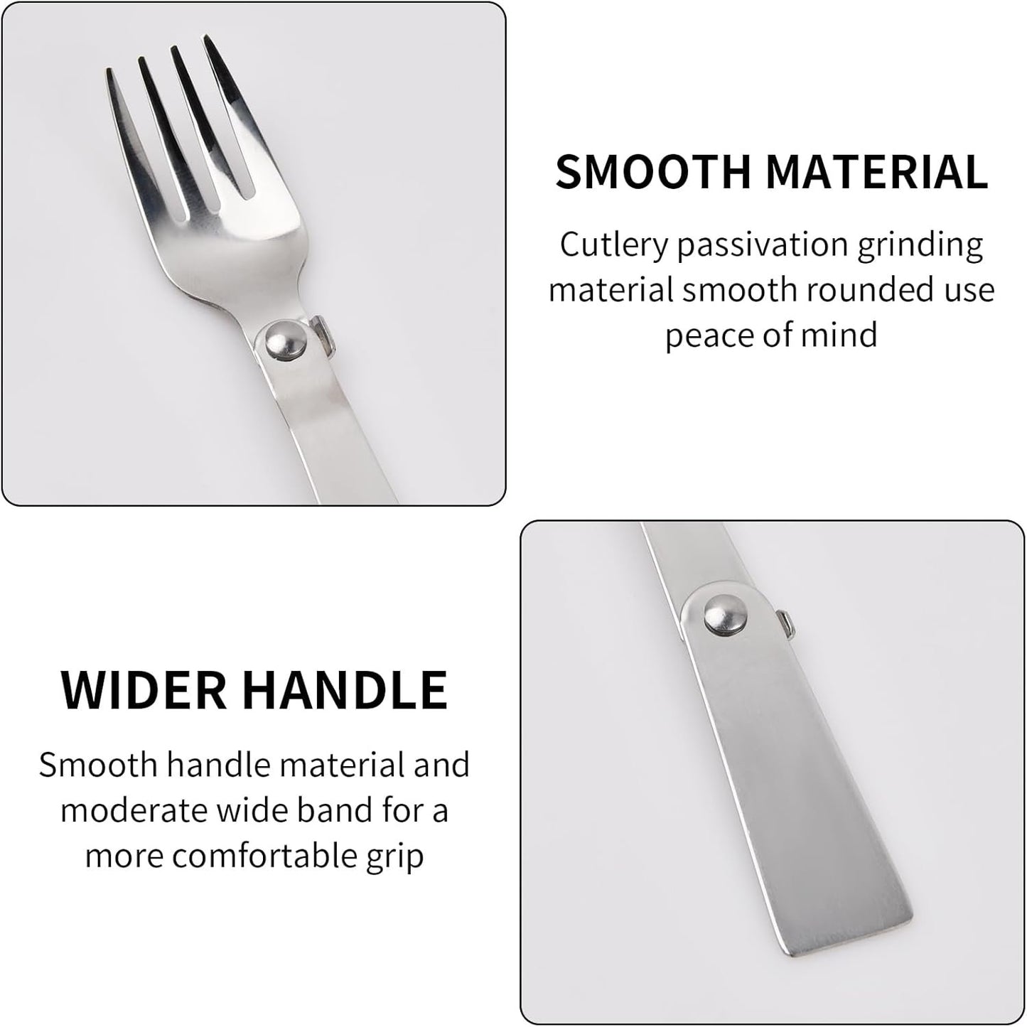 Hoxfly 2-Piece Foldable Stainless Steel Spoon and Fork Set, Includes 2 Cases, Portable Camping Cutlery for Outdoors Picnic Thermos Travel