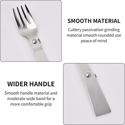 Hoxfly 2-Piece Foldable Stainless Steel Spoon and Fork Set, Includes 2 Cases, Portable Camping Cutlery for Outdoors Picnic Thermos Travel