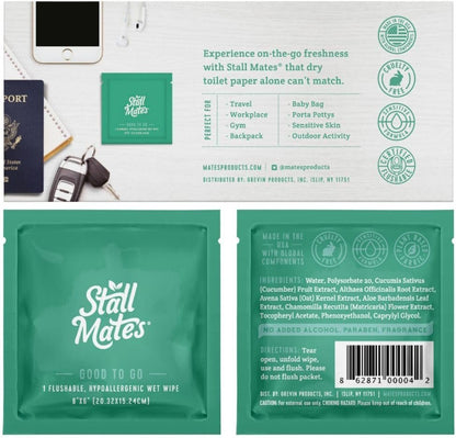Stall Mates Wipes: Flushable, individually wrapped wipes for travel Unscented with Vitamin-E & Aloe (30 on-the-go singles)