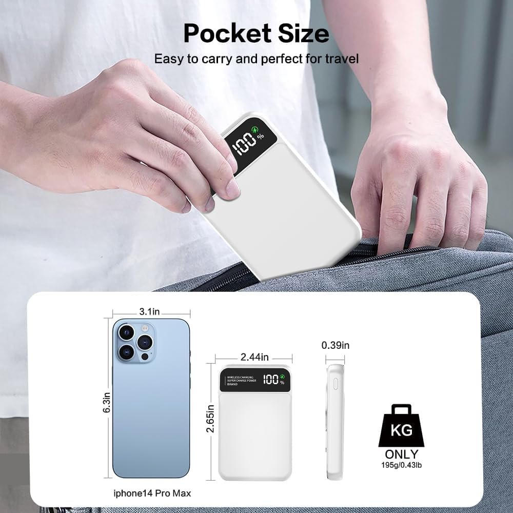 Magnetic Power Bank, 10000mAh PD22.5W Wireless Portable Battery Pack for Apple Watch, Fast Charging Portable Charger for iPhone 15/14/13 Series, Apple Watch Ultra 9/8/7/6/se(White)