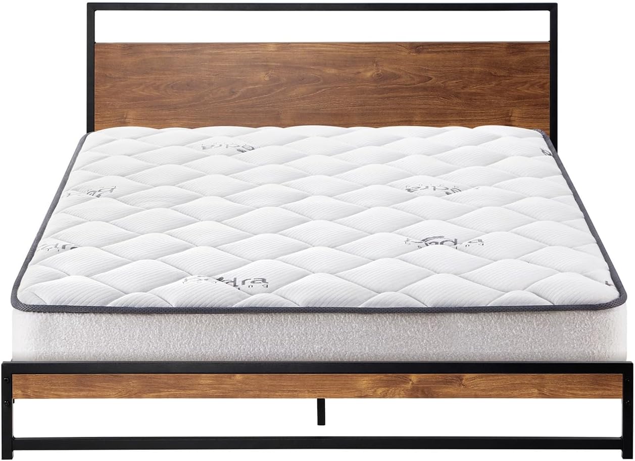 Oikiture Double Size Bed Frame with Mattress Set Metal Bed Base Double Bed Mattress