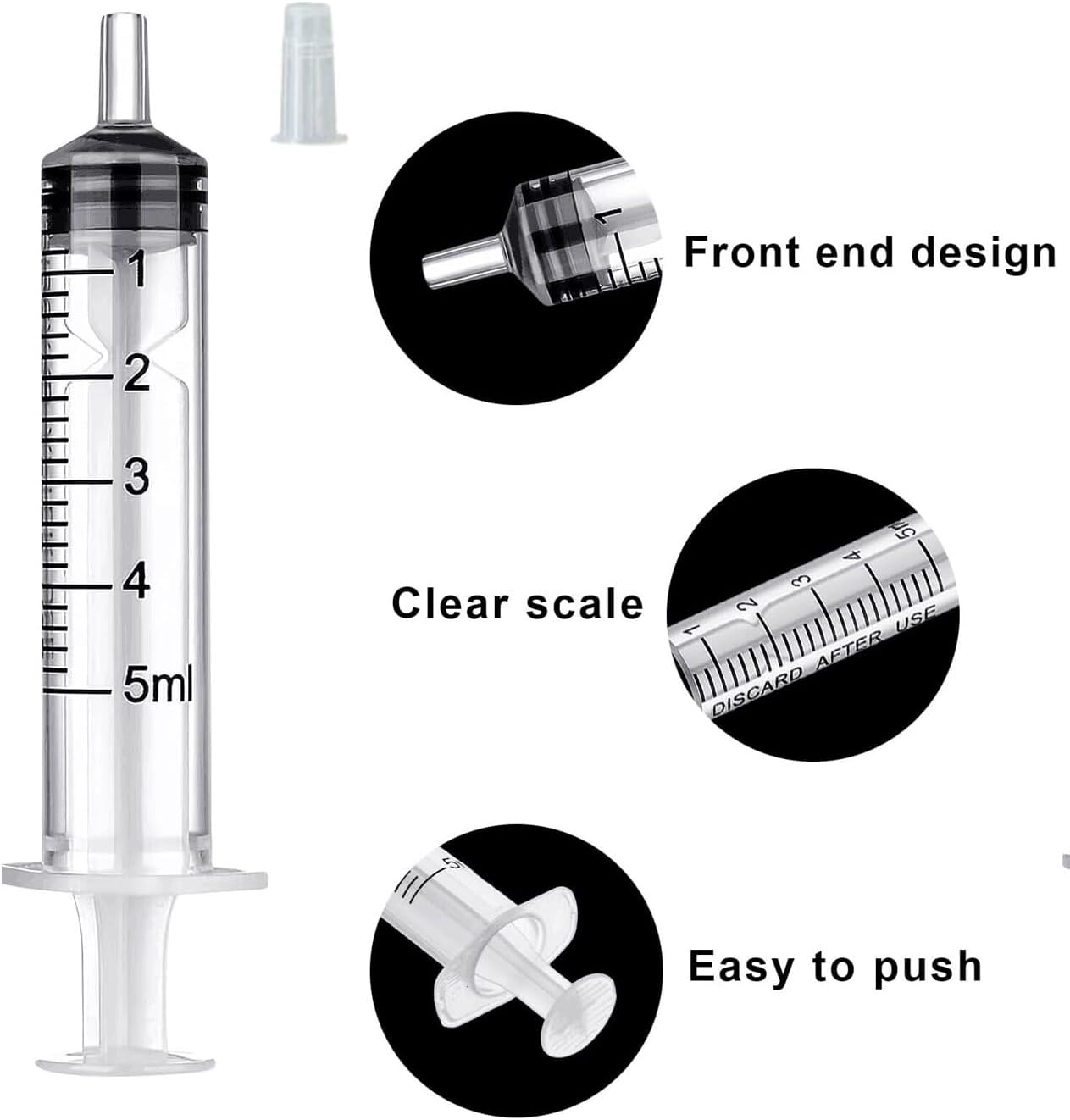 30PCS 5ml Syringe with caps no needle individually sealed for Scientific Labs, Measuring Liquids, Feeding Pets,Watering, Refilling,Oil or Glue Applicator