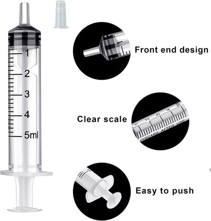 30PCS 5ml Syringe with caps no needle individually sealed for Scientific Labs, Measuring Liquids, Feeding Pets,Watering, Refilling,Oil or Glue Applicator
