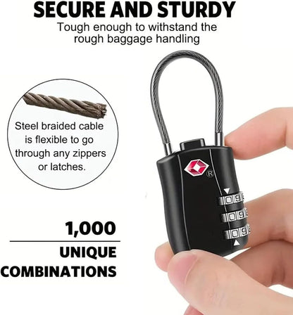 MAEZOE 4 Pack TSA Approved Luggage Locks, Combination Travel Cable Lock, 3-Digit Waterproof Padlock with Alloy Body, Keyless Resettable Suitcase Locks for Travel, Lockers, Bags, Backpack, Gym