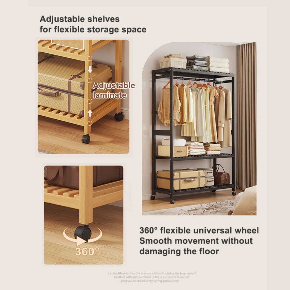 Generico Appendiabiti Mobile in bambù con vano portascarpe, Robusto Appendiabiti in Legno a 2 Livelli, Facile da Montare, per Camera da Letto e Soggiorno - Organizer Elegante e Funzionale