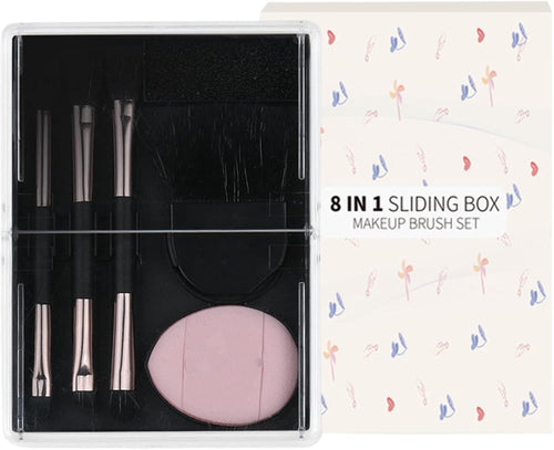 Make Up Brush Sets For Women, 8 Pieces Travel Makeup Brush Set Makeup Accessories With Storage Box, Portable Beauty Tools, Make Up Brushes For Women, Eyes, Cheeks, Lips, 3.15 x 4.25 Inches