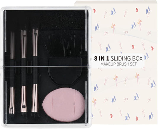 Make Up Brush Sets For Women, 8 Pieces Travel Makeup Brush Set Makeup Accessories With Storage Box, Portable Beauty Tools, Make Up Brushes For Women, Eyes, Cheeks, Lips, 3.15 x 4.25 Inches