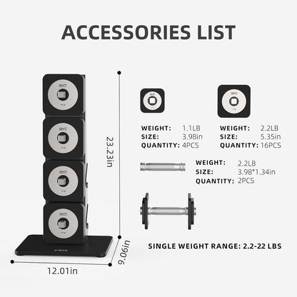 DHT Dumbbell Sets with Rack, Free Weights Dumbbells Set, All-Purpose Fitness, Anti-Rolling, Weights Set for Gym, Home, Office, 4-22.8 lbs, 1 Set