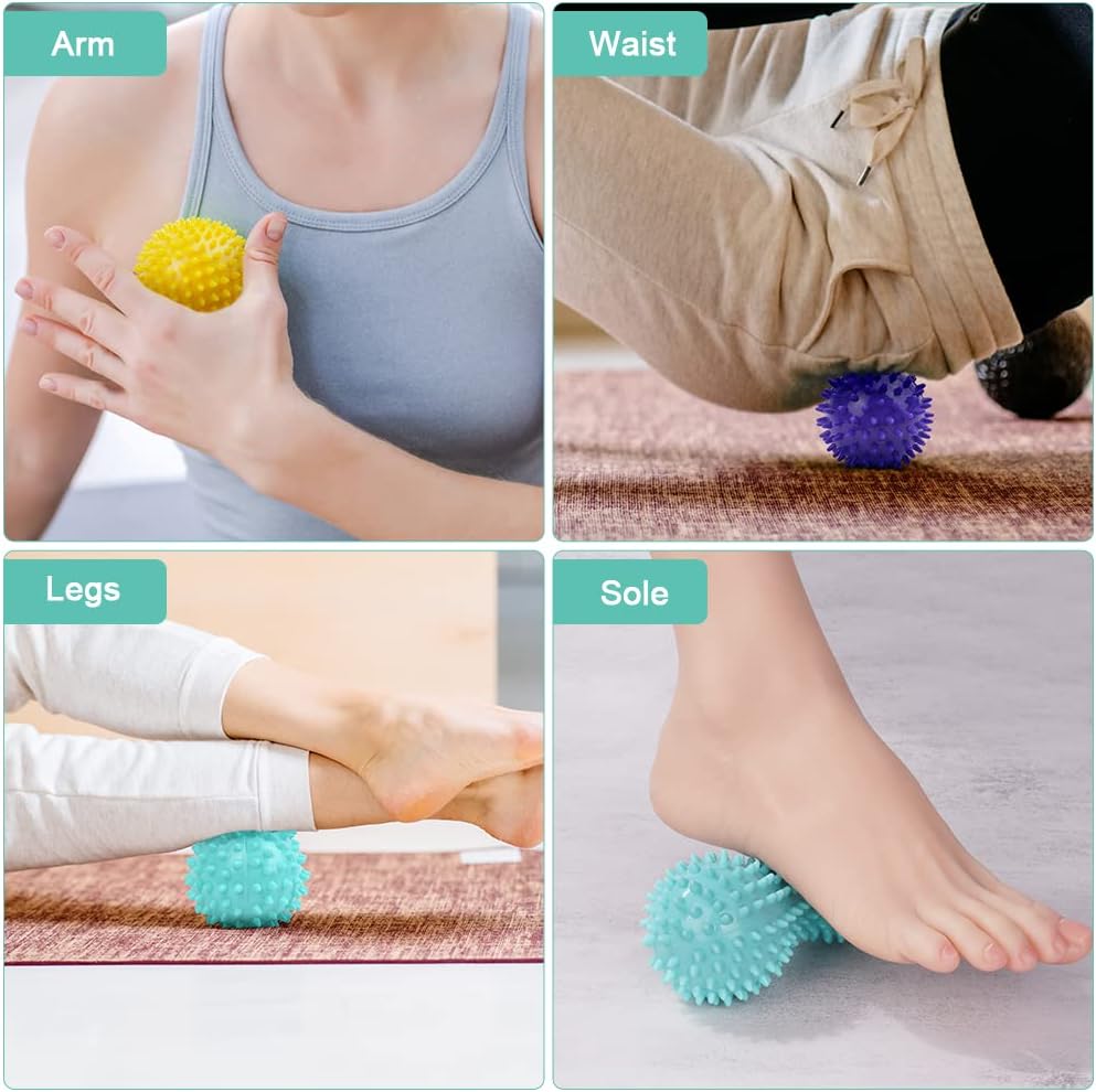 URAQT Spiky Massage Ball, 3 Pack Hard Spiky Massage Ball Roller Set, Professional Physical Therapy Massage Balls for Myofascial Release, Trigger Point Deep Tissue Massage, Plantar Fasciitis Recovery