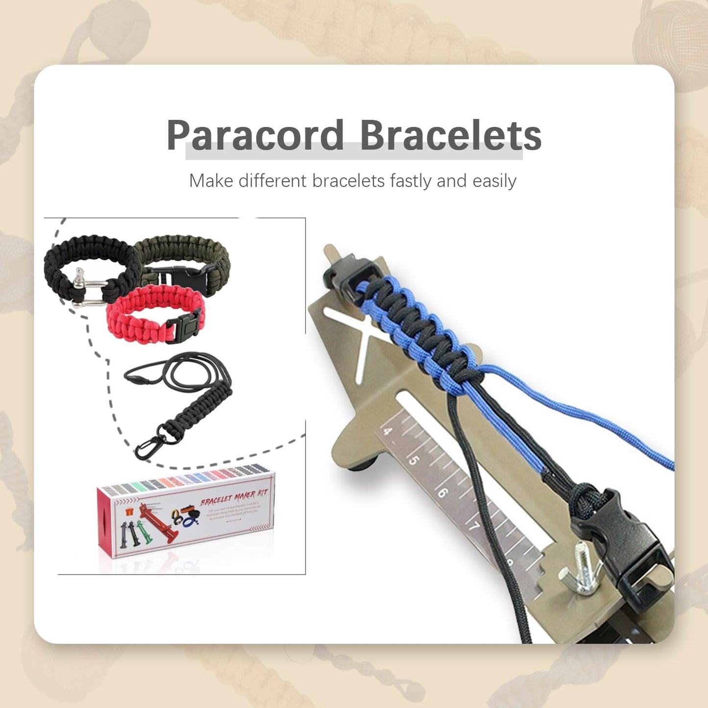 WILDAIR Paracord Bracelet Jig Kit-Pro Paracord Tool Kit with Marlin Spike Pro Paracord FID Set Adjustable Length Weaving DIY Craft Maker Tool Paracord Bracelet Maker Pro Edition, Khaki, Jig12-Pro