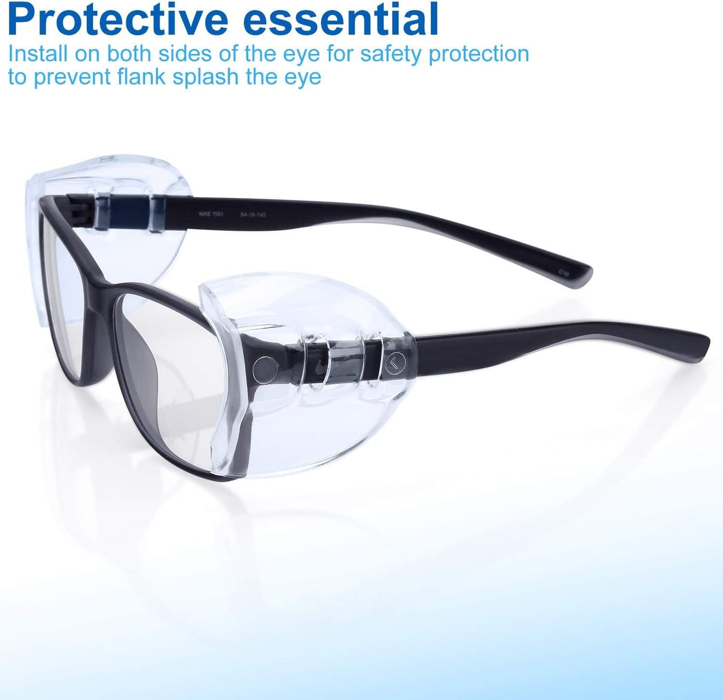 PMELCXD 8 Pairs Eye Glasses Side Shields Safety Eye Glasses Side Shields Slip Clear Flexible Slip On Shield Fits Small Medium Eyeglasses Added More Protection on Safety Glasses (Transparent and Black)