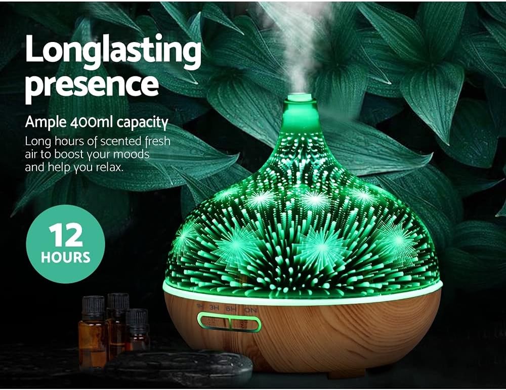 Devanti Aroma Diffuser Aromatherapy Ultrasonic 3D LED Glass Oil Firework 400ml