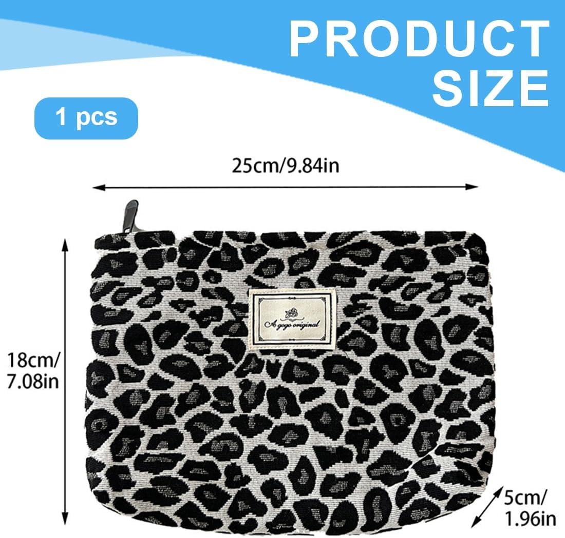 SGERUFZ Leopard Women Canvas Makeup Bag Large Capacity Travel Makeup Organizer Makeup Accessories (Beige+Black)