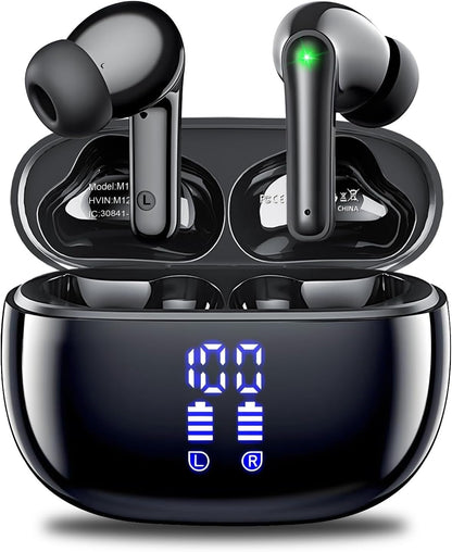 Wireless Earbuds, Bluetooth 5.3 Headphones with 48H Playtime Deep Bass Stereo LED Power Display Charging Case, IPX5 Waterproof Earphones with Mic for Sports, Workout COTOE