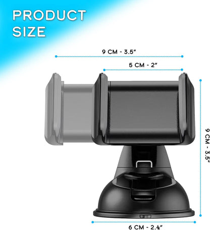 Mobile Phone Holder Car Suction Cup Dashboard Windshield Strong Suction Cup 360° Rotation Horizontal or Vertical Position, Universal Suitable for Smartphones up to 7.5 Inches Screen