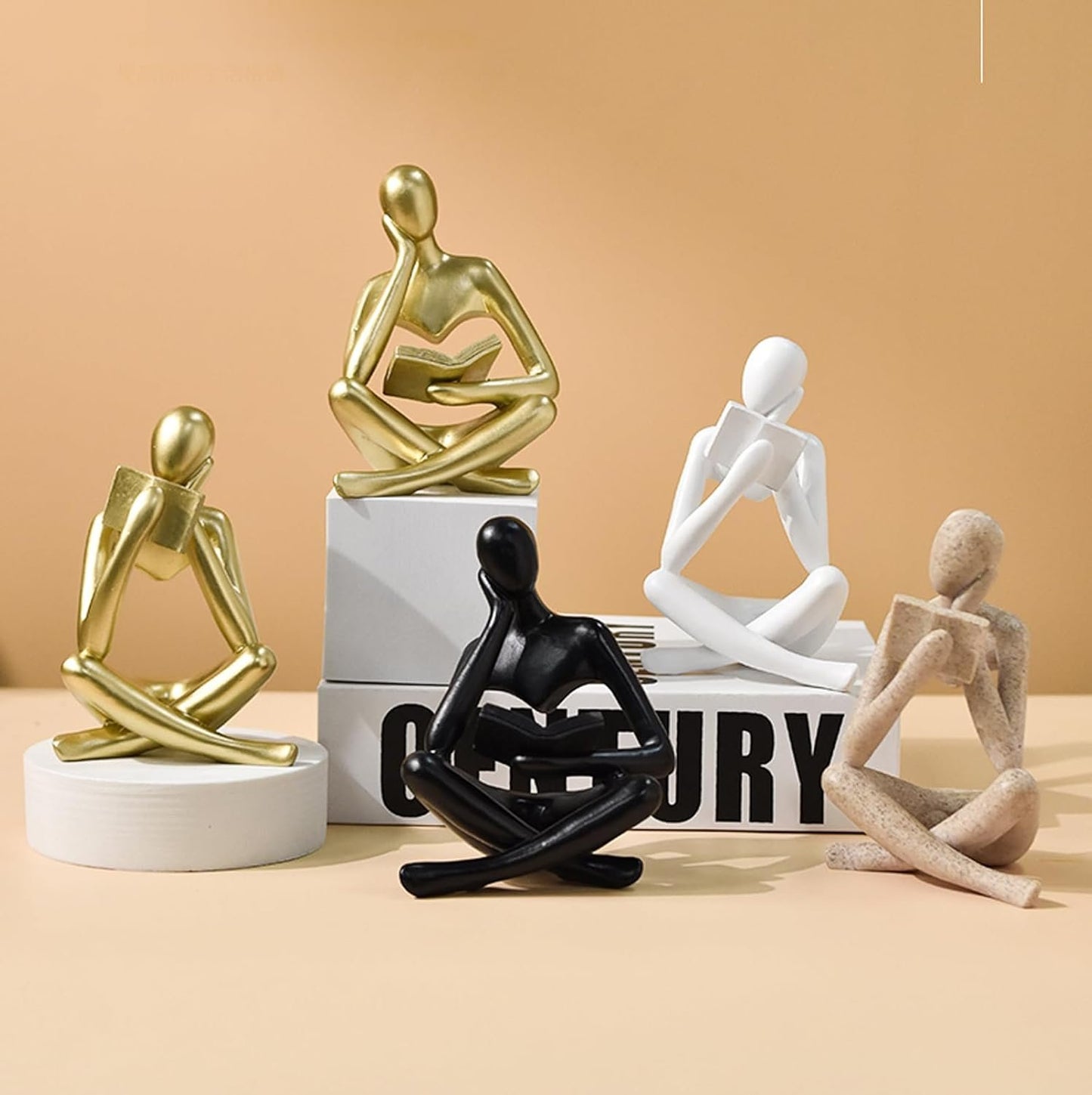 SIETIOJI Home Decor Gold Reading Thinker Statue Modern Figurines Abstract Aesthetic Sculpture Thinker Resin Statue Set for Home Decoration Living Room Office Bookshelf Shelf Table
