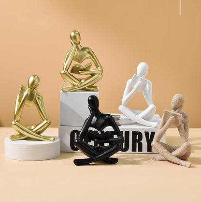 SIETIOJI Home Decor Gold Reading Thinker Statue Modern Figurines Abstract Aesthetic Sculpture Thinker Resin Statue Set for Home Decoration Living Room Office Bookshelf Shelf Table