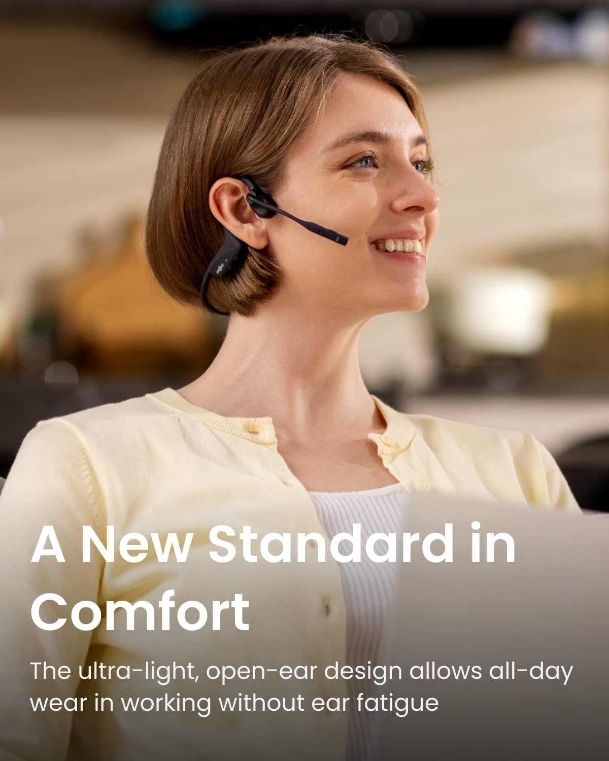 SHOKZ OpenComm2 UC - Bone Conduction Bluetooth Stereo Computer Headset with Boom Mic - USB-C Compatible with PC and Mac - Zoom Certified