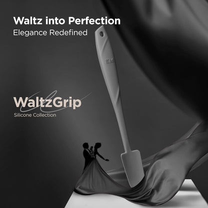 Kitchen Mama WaltzGrip Platinum Silicone Jar and Can Spatula Set: Heat-Resistant, Dishwasher Safe, Ergonomic Grip, Perfect for Mixing and Scraping, Nonstick Cookware (Metal Gray)