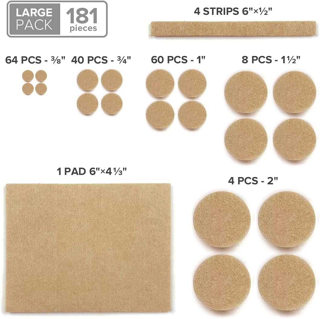 X-PROTECTOR Felt Furniture Pads 181 Pack - Premium Felt Pads Furniture Feet Your Best Wood Floor Protectors - Protect Your Hardwood Flooring