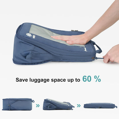 ECOHUB 5 Pieces Organizer Suitcase Compression Space-Saving Travel Accessories Useful Packing Cubes Set Organizer Travel Bags Travel Essentials Kit Air Travel (Pure Blue)