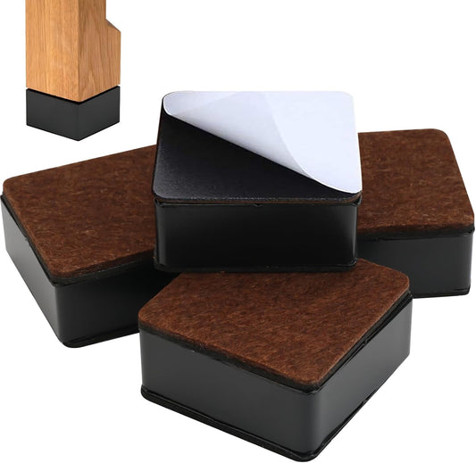 4 Pieces Self-Adhesive Furniture Risers 3 cm Steel Bed Feet Feet for Furniture Non-Slip 6 cm Diameter Risers for Furniture Heavy Bed for Coffee Table, Furniture, Desk, Square Black