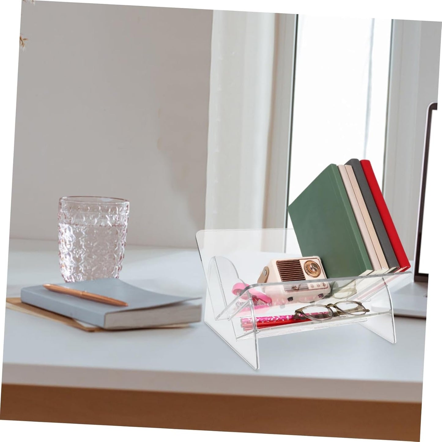 ARTIBETTER Compact Desktop Organizer Shelf Modern Transparent Bookshelf for Desk Storage Multi Functional Book Display Rack Easy Assembly Book Holder for Workspace Organization