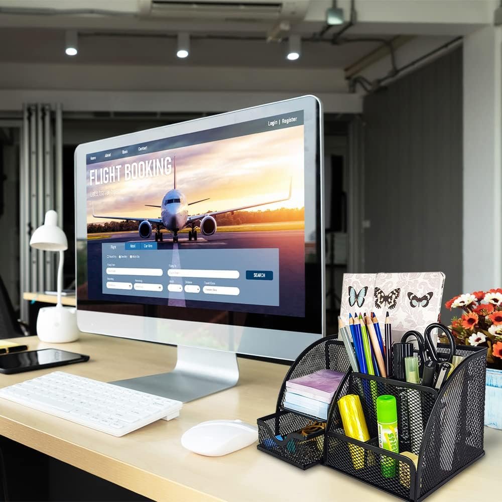 Pencil Holder for Desk, Metal Mesh Stationary Desktop Organizer, Strong Pen Holder Pencil Holder for School, Office and Home Desktop Accessories storage (Black)