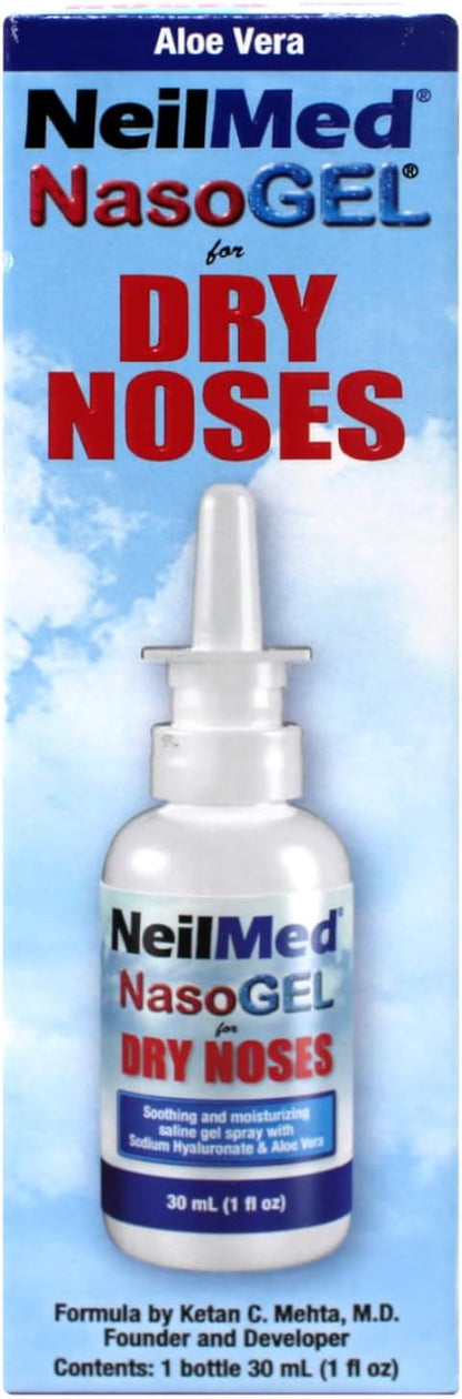 NeilMed NasoGEL Drip-Free Nasal Spray for Dry Noses, Soothing Moisturizing Gel with Aloe Vera & Sodium Hyaluronate, 1 fl oz