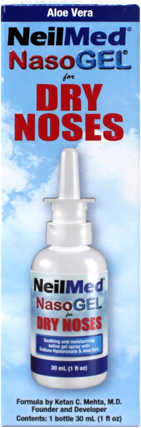 NeilMed NasoGEL Drip-Free Nasal Spray for Dry Noses, Soothing Moisturizing Gel with Aloe Vera & Sodium Hyaluronate, 1 fl oz