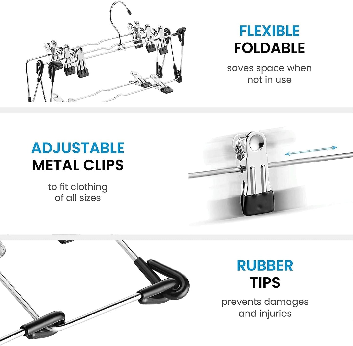 Zober 5-Tier Skirt Hangers with Clips - Metal, Non-Slip Space Saving Pants Hangers W/Adjustable Clips & Swivel Hooks - Skirt Hangers for Women (3-Pack)