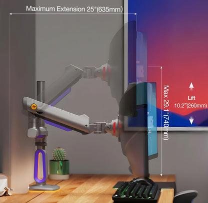 NB ERGONOMIC RGB Gaming Monitor-Arm for Flat/Ultrawide/Curved Monitors 32 to 60 inch, Heavy Duty Stand Load up to 20 kg, VESA 75/100 mm Monitor Mount G80