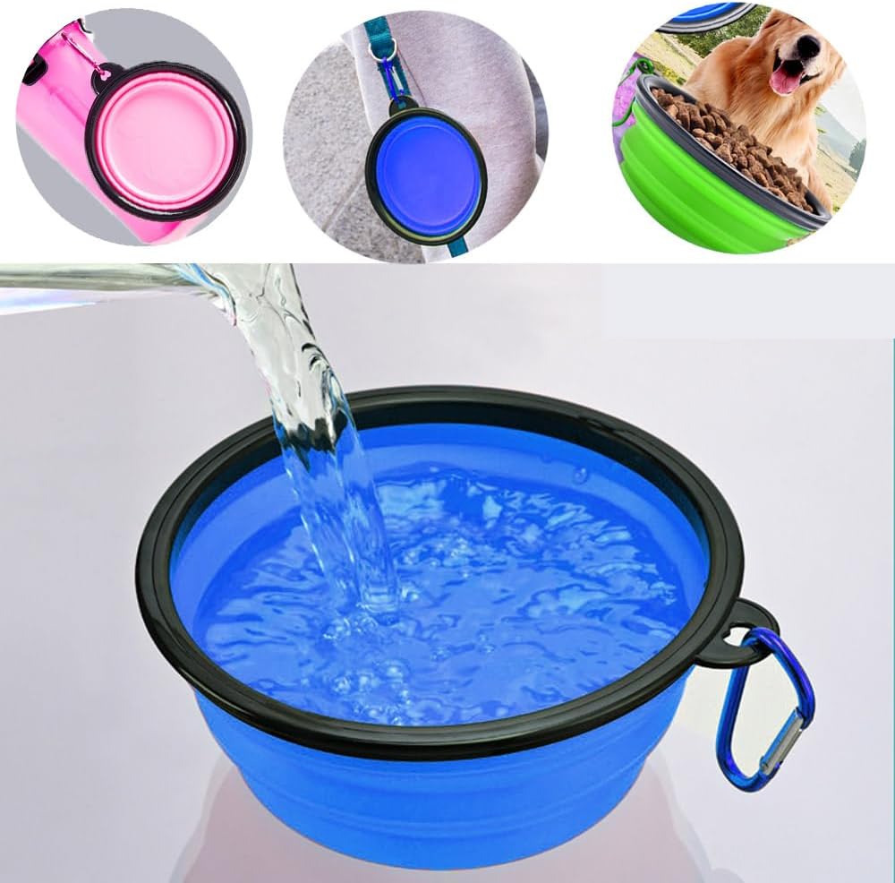 Esforzarse 4 Pack Collapsible Dog Bowl, Portable Pet Feeding Watering Dish, Perfect for Walking, Hiking, Traveling, Indoor/Outdoor Use, Black, Green, Blue, Pink