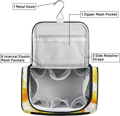Lemon Fruit Travel Toiletry Bag for Men and Women Yellow Large Hanging Toiletry Organizer Waterproof Hygiene Bag with Metal Hook, Lemon Fruit, 10.2 x 6.5 x 9.2 inches