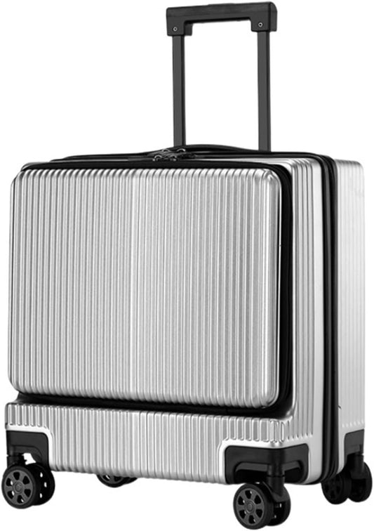 Luggage Suitcases with Wheels Front Opening Carry On Luggage Security Combination Lock Boarding Trolley Suitcase (Color : A, Size : 18in)