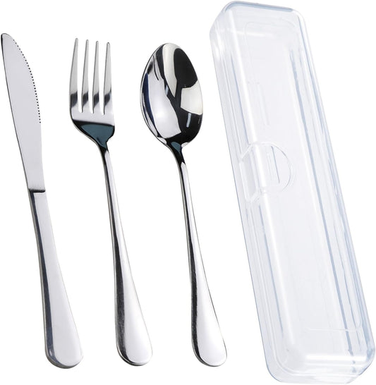 4PCS Premium Travel Utensils with Case, Stainless Steel Reusable Portable Utensils Set with Case, Lengnoyp Travel Silverware Set with Case for Lunch Box Including Fork Spoon Knife Set, Silver