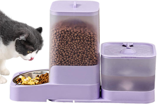 Automatic Cat Food Dispenser | Cat Food Feeder Water Dispenser - Drinker Waterer Large Capacity Pet Supplies, Storage Container for Kitten Puppy Feeding Watering