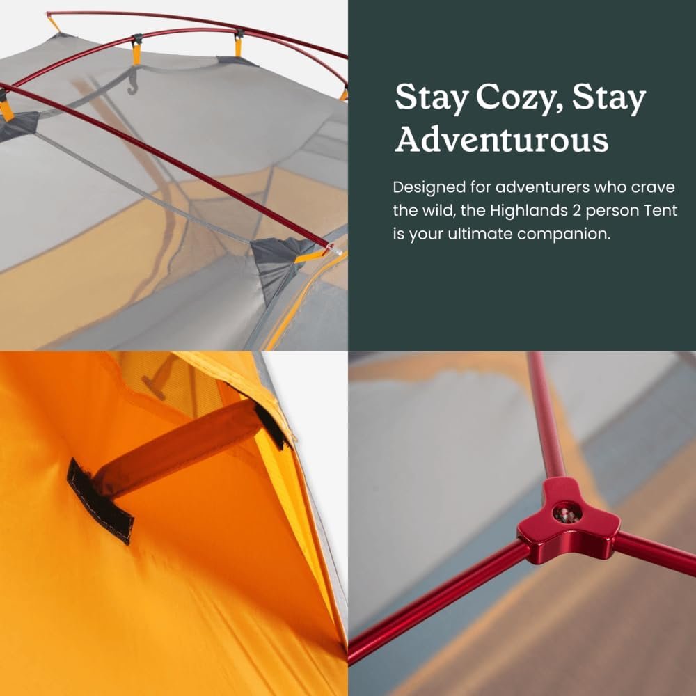 Zorali Highland 2-Person Waterproof Tent - Easy Setup Camping & Hiking Tent - Lightweight, Dual Doors, Ideal for Backpacking & Car Camping, 3-Season Outdoor Adventures & Camping Essential