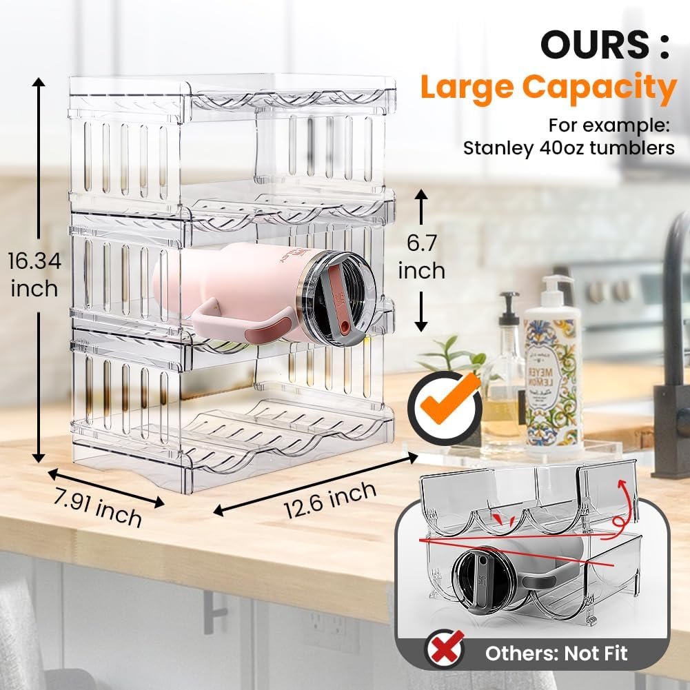 Water Bottle Organizer for Stanley Tumbler 40 OZ, 3 Pack Water Bottle Holders, Pantry Kitchen Organizers and Storage for Stanley Cup Accessories, Stackable Wine Rack, House Warming Gifts New Home