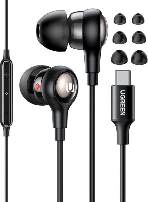 UGREEN USB C Earphones, Wired Headphones with Volume Control Noise Cancelling, HiFi Stereo Wired Earbuds Compatible with iPhone 16 15 Pro Max iPad Pro 2022 Galaxy S23/S22 Ultra Google Pixel 7/6