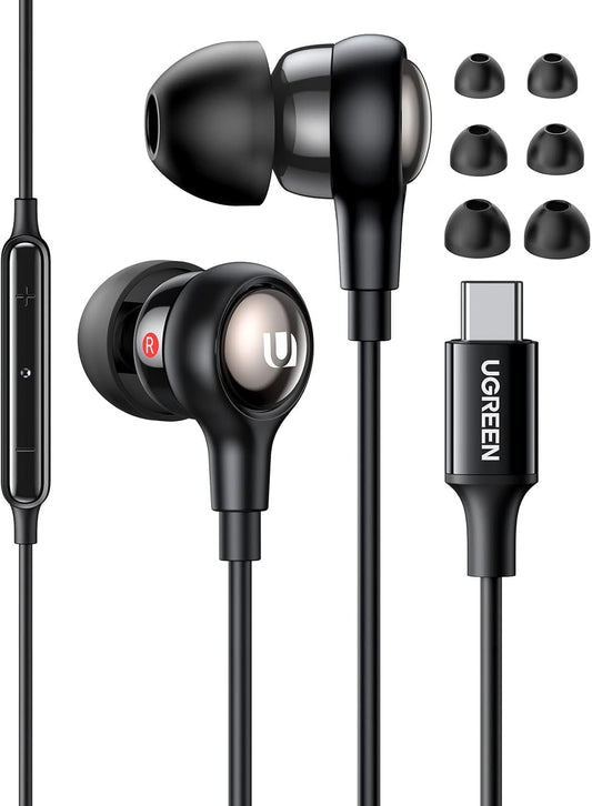 UGREEN USB C Earphones, Wired Headphones with Volume Control Noise Cancelling, HiFi Stereo Wired Earbuds Compatible with iPhone 16 15 Pro Max iPad Pro 2022 Galaxy S23/S22 Ultra Google Pixel 7/6