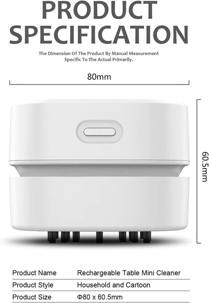 ODISTAR Desktop Vacuum Cleaner, Mini Table dust Sweeper Energy Saving,High Endurance up to 90 mins,Cordless&360º Rotatable Design for Keyboard/Home/School/Office(White)