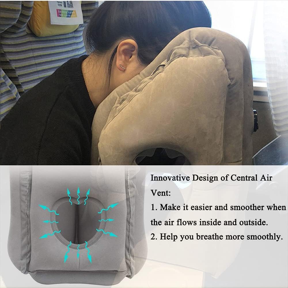 STTARLUK Inflatable Travel Pillow, Inflatable Airplane Pillow Comfortably Supports The Head, Neck and Chin, Inflatable Neck Pillow with Free Eye Mask/Earplugs (Grey)